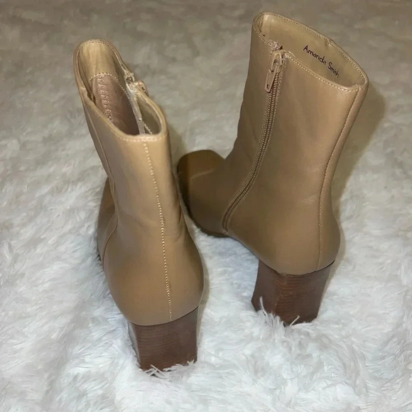 Brown Leather Amanda Smith Booties with Wooden Block Heel size 9 1/2 - Picture 4 of 7